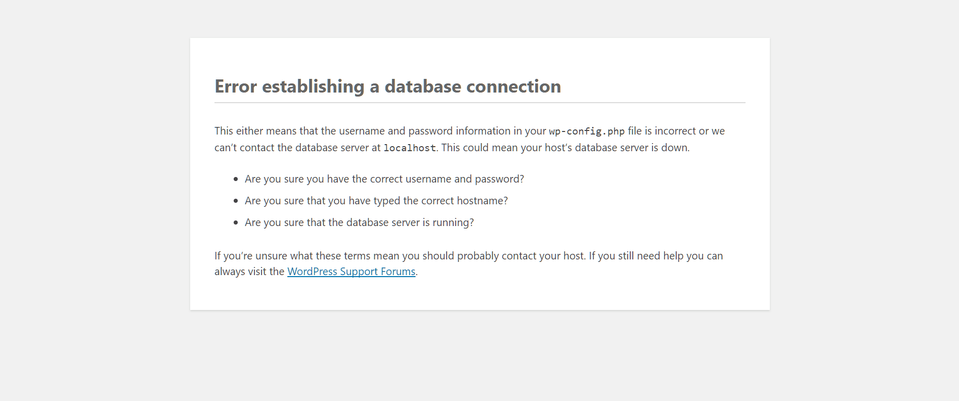 WordPress error establishing a database connection