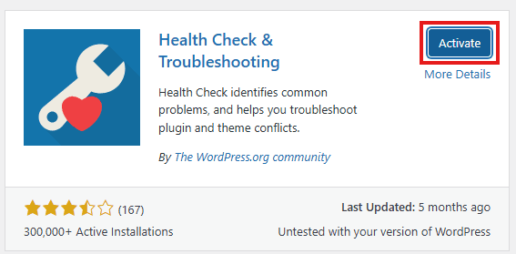 Activation of the troubleshooting plugin