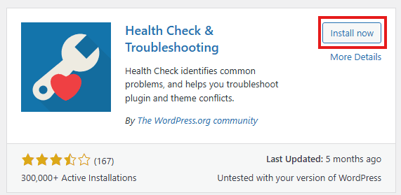 Installation of the Troubleshooting plugin.